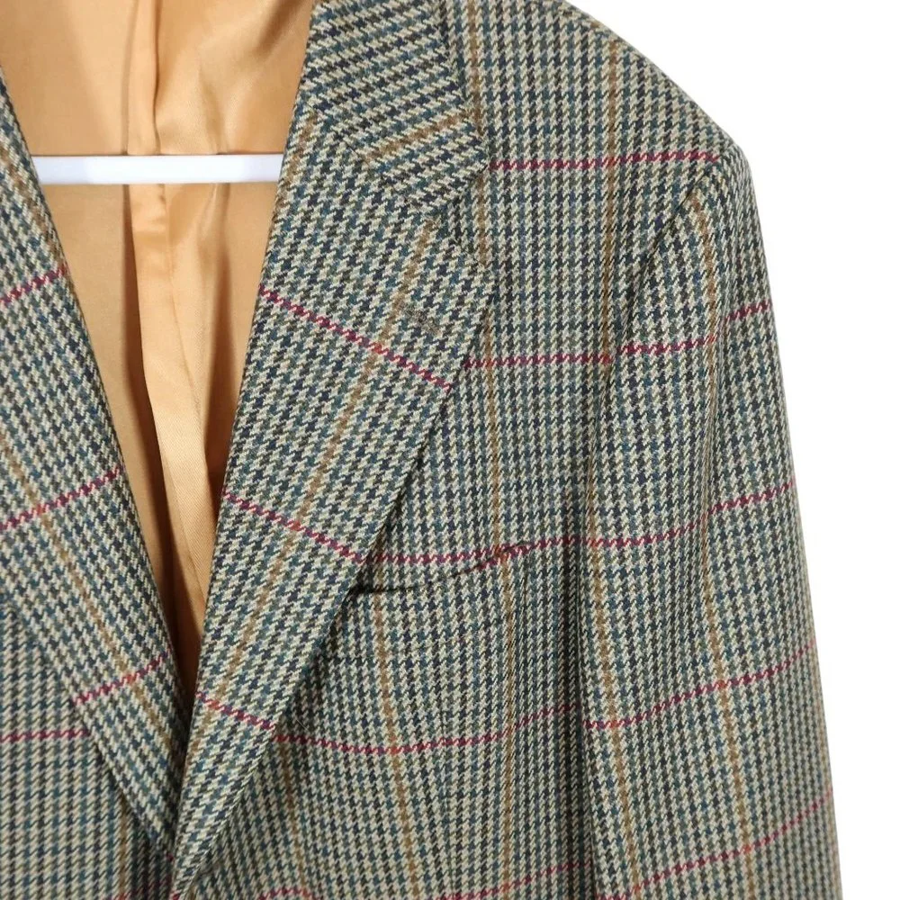Vintage BROOK TAVERNER 42L Saxony Supreme Wool Houndstooth Blazer Sport Coat